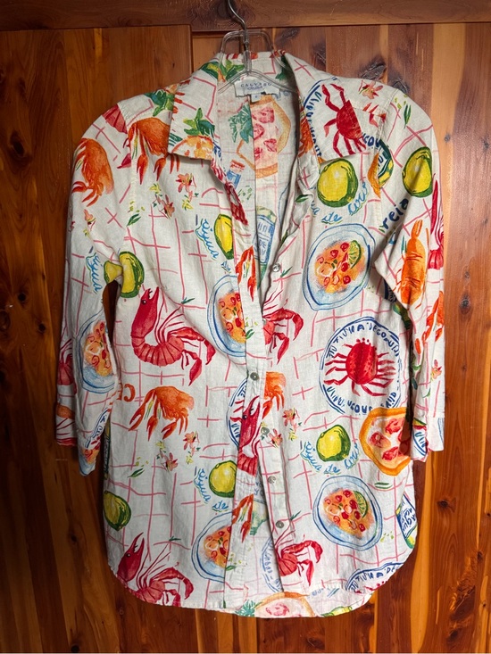 Calypso St. Barth Tops - Seafood Print Button-Up Shirt — Multicolor